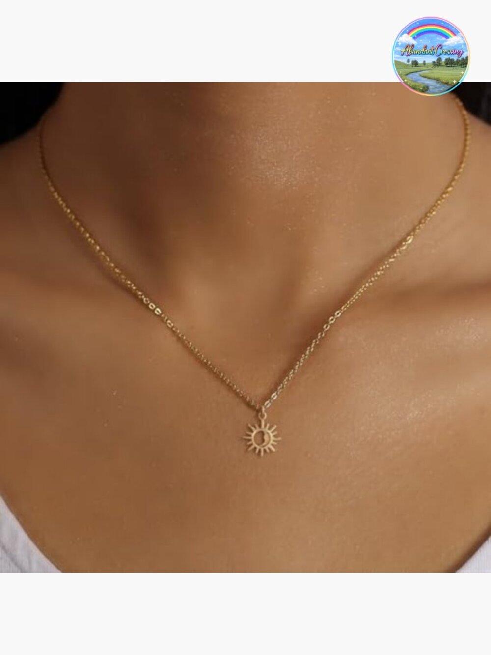 14k Gold Plated Sun and Moon Pendant Necklace Dainty Adjustable Lobster Clasp - Picture 3 of 6